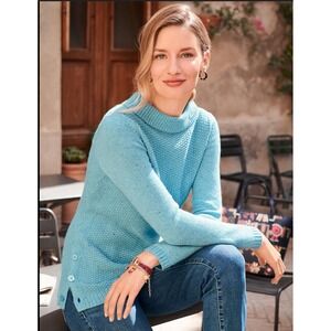 Talbots Women's Textured Blue Sabrina Sweater Mock Neck Size XS‎